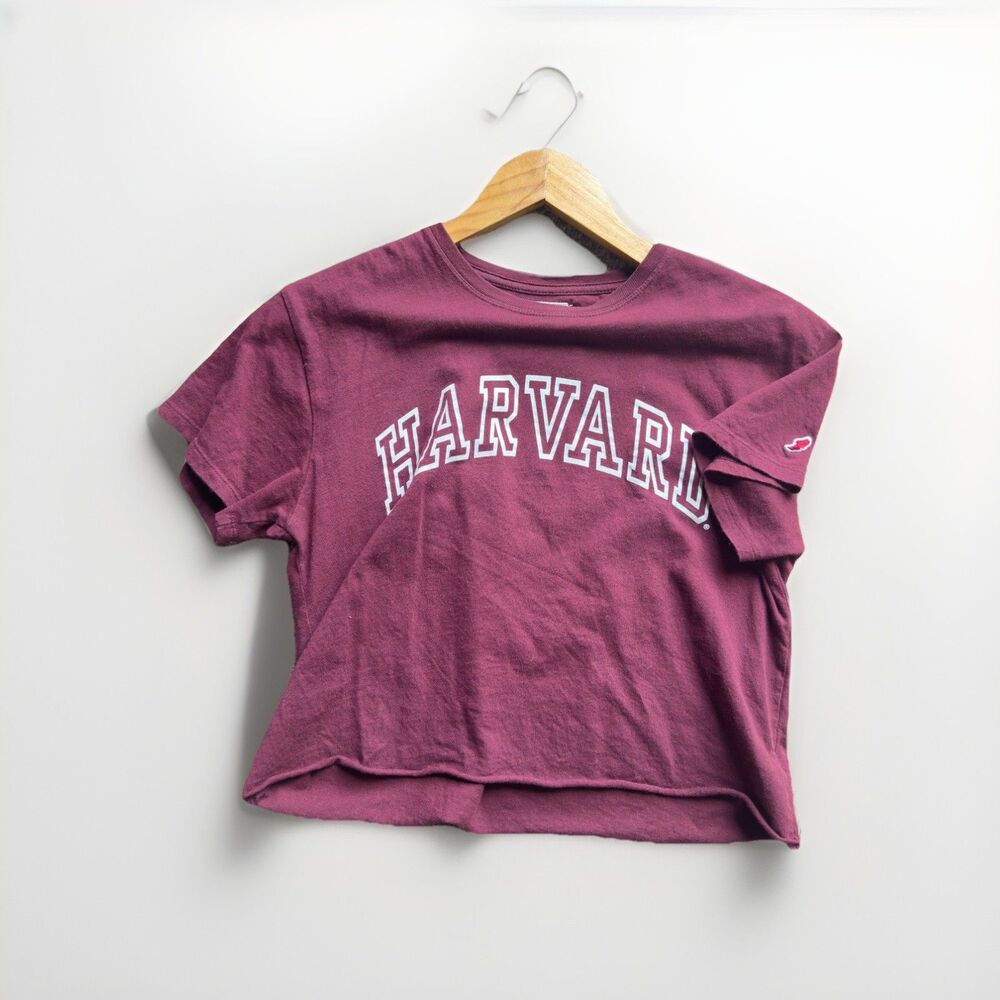 Harvard Law Cropped Graphic Tee Womens Small Maroon 100% Cotton Preppy Academia